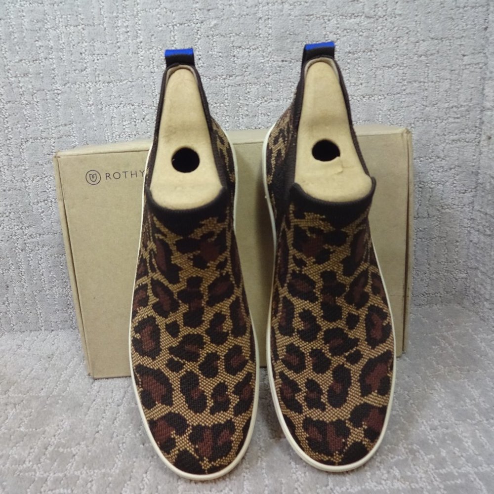 Rothy's Brown and Tan Ankle Booties with Leopard Print